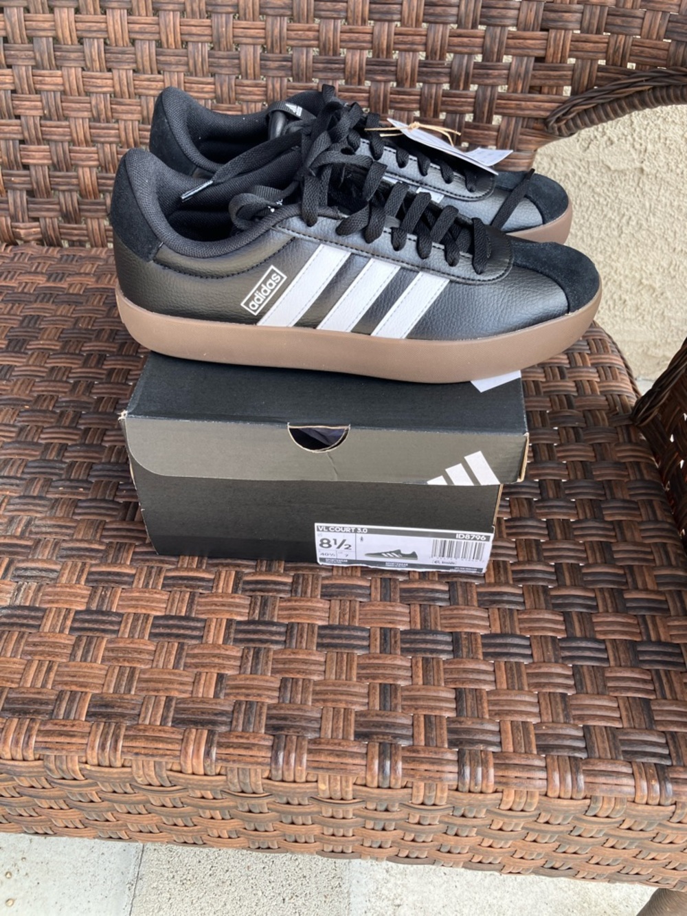 adidas Black Sneakers with White Stripes and Brown Gum Sole